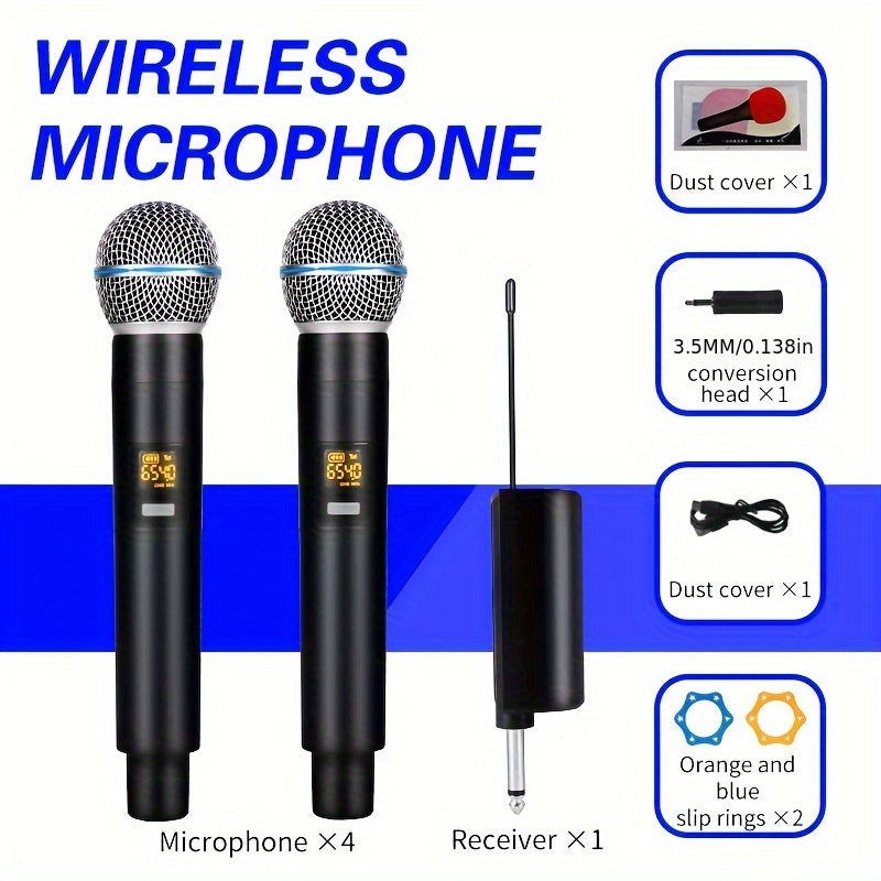 2 Micrófonos Inalámbricos Portátiles Micrófono Inalámbrico Multiusos, Micrófono de Karaoke, Sistema Dinámico Portátil con Receptor Recargable para Fiestas, Iglesia, Reuniones, Bodas