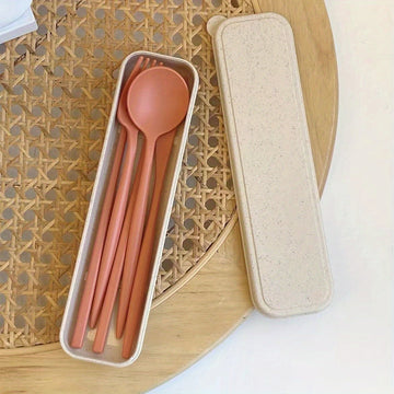 4 Piezas, Cubiertos Portátil De Paja De Trigo, Fácil De Limpiar Y Almacenar, Resistente A Caídas, Adecuado Para Estudiantes, Cuello Blanco, Cuello Azul, Uso De Viajes De Cena Al Aire Libre