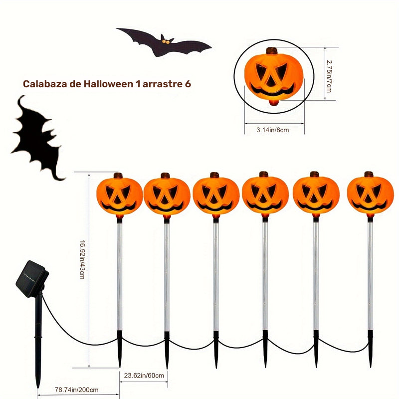 Luces de Calabaza Cambiantes con Energía Solar, Juego de 6 Calabazas Espeluznantes Impermeables IP65 para Halloween, Navidad, Decoración de Patio, Jardín y Caminos, Adornos de Cementerio