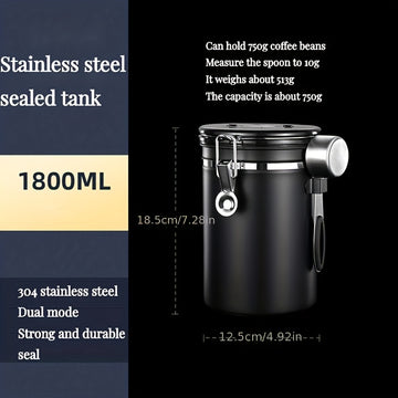 Contenedor Hermético de Acero Inoxidable Reforzado 304 Mejorado por Faridabio con Cuchara - Ideal para Granos de Café, Té y Arroz - Con Válvula de Escape Unidireccional para Mantener el Café Fresco Más Tiempo, Perfecto para Uso en Casa y Oficina