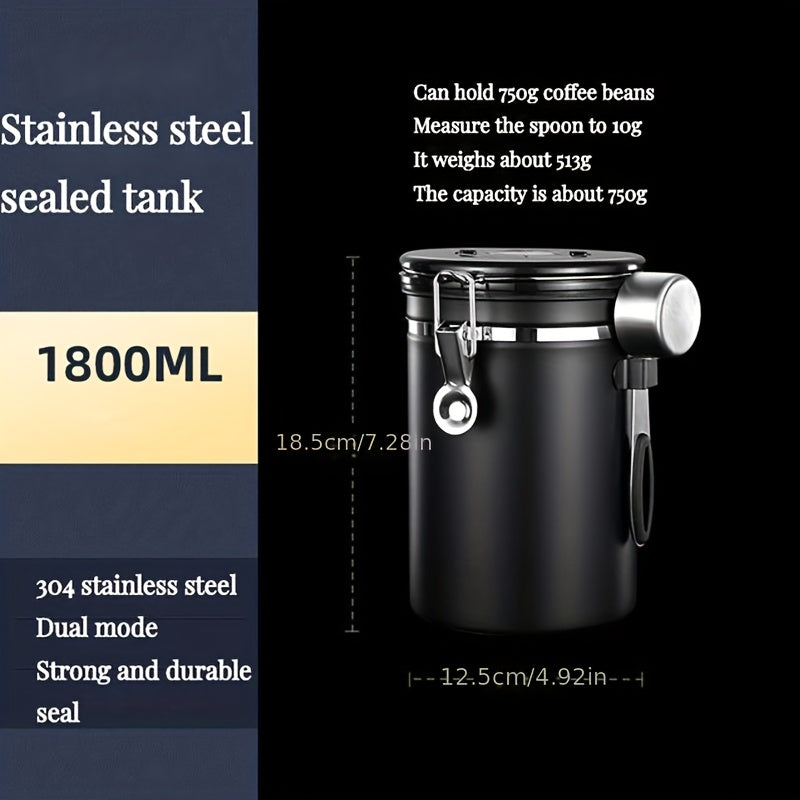 Contenedor Hermético de Acero Inoxidable Reforzado 304 Mejorado por Faridabio con Cuchara - Ideal para Granos de Café, Té y Arroz - Con Válvula de Escape Unidireccional para Mantener el Café Fresco Más Tiempo, Perfecto para Uso en Casa y Oficina