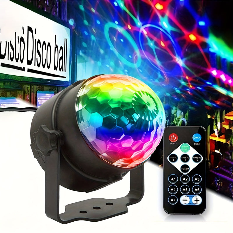 1pc Trae la fiesta a la vida con luces de bola de discoteca RGB activadas por sonido - 7 modos de control remoto, perfecto para fiestas de baile en casa, bares, karaoke, decoración del hogar, sala de estar, Halloween, Navidad, decoración de bodas, decora