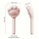 1 cabezal de ducha portátil presurizado, diseño de pata de gato, hermoso y moderno, cabezal de ducha con filtro de masaje ajustable en 3 modos, adecuado para baño, montaje en pared y colgante, material plástico, regalo ideal para amantes de los gatos