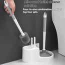 Kit de limpieza para inodoros de 4 piezas con cepillo de mango largo, desatascador y soporte - Juego de limpieza profunda para baños de plástico duradero