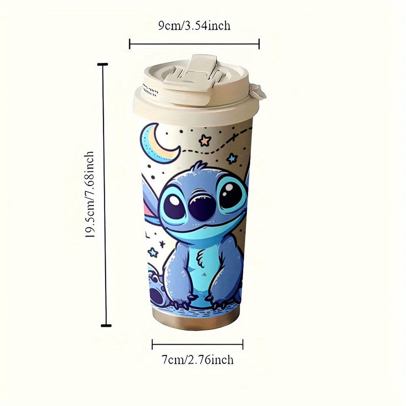 Taza de viaje de acero inoxidable Stitch de 18oz - Aislamiento de doble capa, Diseño de dibujos animados lindo, Ideal para bebidas calientes y frías, Perfecto para uso en coche, Taza de viaje para café