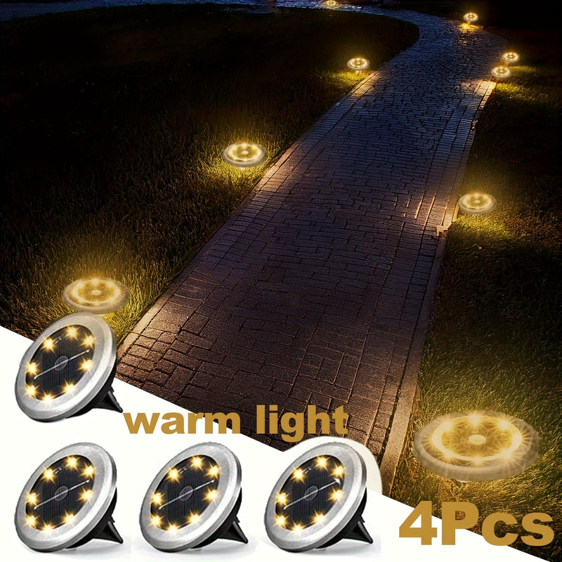 Luces Solares de 8LED para Suelo - Paquete de 4, Luces Decorativas IP44 para Escalones, Caminos, Jardines y Vallas, Iluminación Exterior para Pasillos y Césped