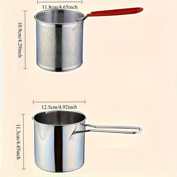 Freidora de Acero Inoxidable con Filtro de Malla - Diseño Compacto y Duradero, Fácil de Limpiar. Ideal para hacer papas fritas, filetes de pescado y pollo – imprescindible en cocinas caseras, rejilla todo-en-uno