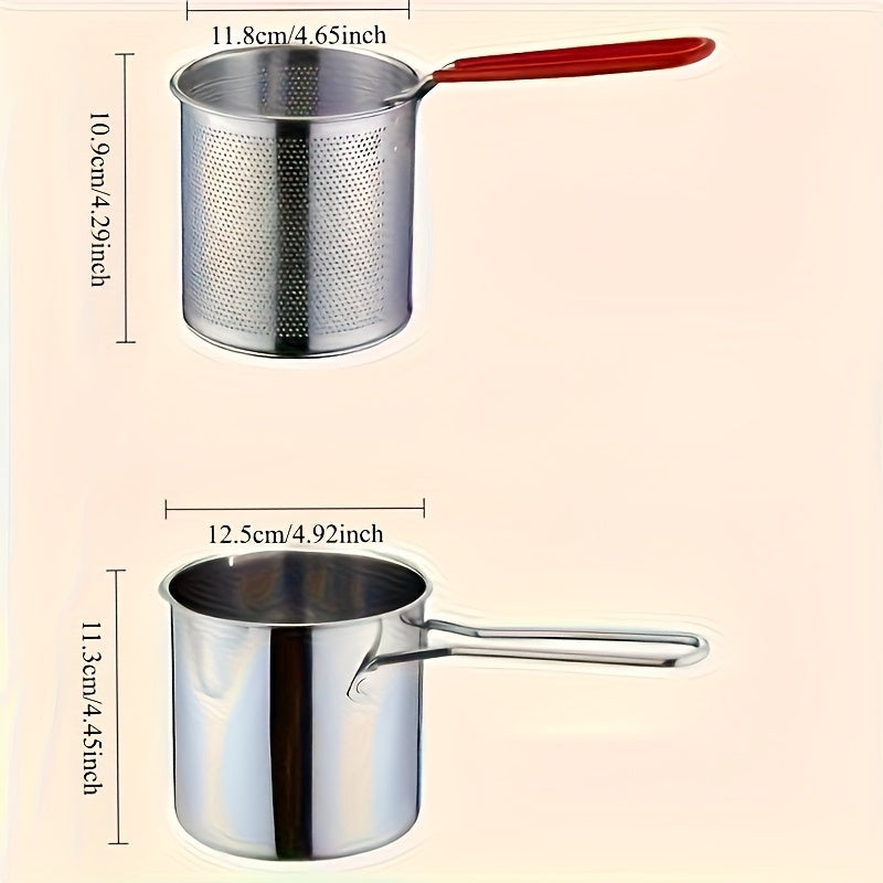 Freidora de Acero Inoxidable con Filtro de Malla - Diseño Compacto y Duradero, Fácil de Limpiar. Ideal para hacer papas fritas, filetes de pescado y pollo – imprescindible en cocinas caseras, rejilla todo-en-uno