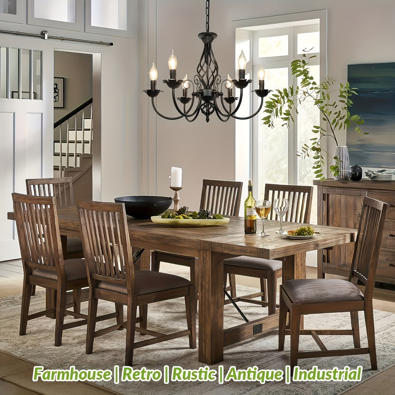 Lámpara colgante estilo granja con diseño industrial rústico, acabado negro mate, candelabro de metal de 5 brazos para dormitorio, pasillo, cocina, comedor, bar o entrada, base para focos E14 (focos no incluidos), luz para comedor | Estética industrial |