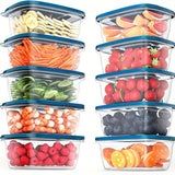 10pcs Contenedores de Almacenamiento de Alimentos de Plástico Transparente con Tapas Azules - Apilables, Reutilizables, Perfectos para la Organización de la Cocina - Ideales para Granos, Carne, Frutas, Verduras - Apto para Lavavajillas y Microondas
