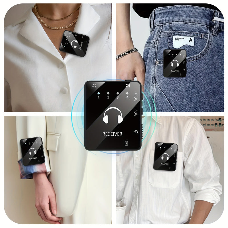 Sistema de monitorización inalámbrica en el oído, 2.4GHz IEM con transmisor y receptor de lavalier, carga USB, Plug and Play, bajo ruido, larga duración de la batería, para músicos, estudio, ensayo de banda, presentación en vivo - Resina ABS negra