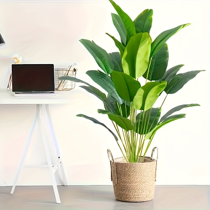 Arbusto artificial de plátano gigante de 4 estaciones de 47,24 pulgadas - 24 hojas grandes, 11,81 pulgadas, ideal para hogar, hotel, oficina, bodas, fiestas, decoración de porches, jardines de cajas de ventanas, perfecto para el Día de Acción de Gracias