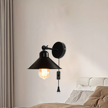 2 luces de pared ajustables de ángulo, estilo industrial tradicional, montaje semienterrado, alimentado por enchufe de EE. UU., base de bombilla E26, sombra de hierro, 110-240V, para sala de estar y dormitorio, bombilla no incluida.