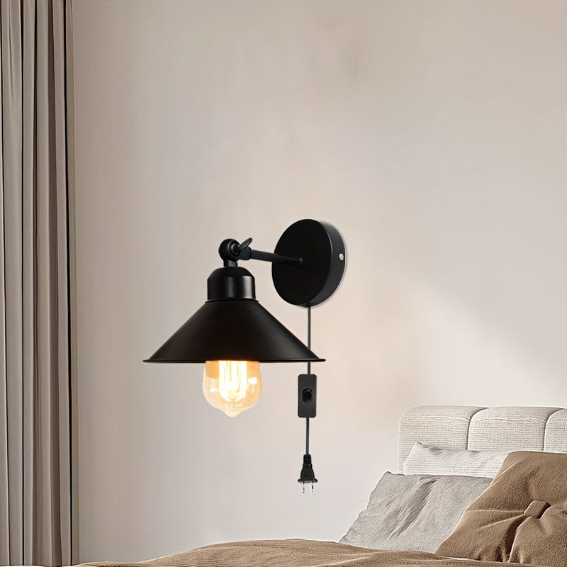 2 luces de pared ajustables de ángulo, estilo industrial tradicional, montaje semienterrado, alimentado por enchufe de EE. UU., base de bombilla E26, sombra de hierro, 110-240V, para sala de estar y dormitorio, bombilla no incluida.