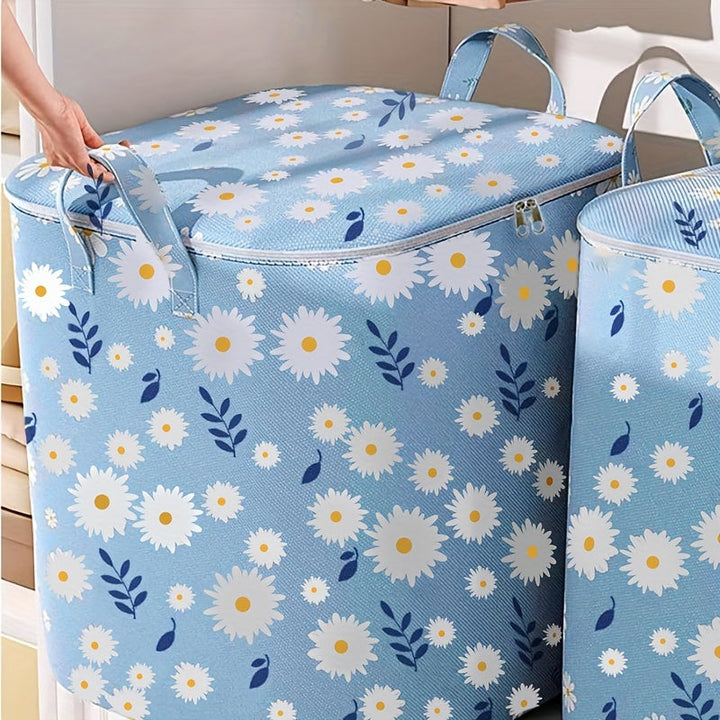 1pc Bolsa de almacenamiento de gran capacidad para ropa y edredones - Ultra gruesa, duradera no tejida organizador con patrón floral, ideal para mudanzas y embalaje, organizador de almacenamiento de ropa