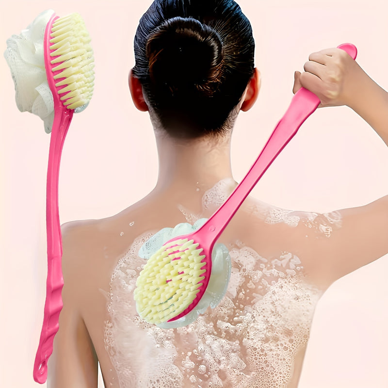 Cepillo corporal de cerdas y esponja suave de lujo - Cepillo de ducha curvo de mango largo exfoliante suave para mujeres y hombres - Accesorios de spa para el baño para el cuerpo, la cara y el cuidado de la piel