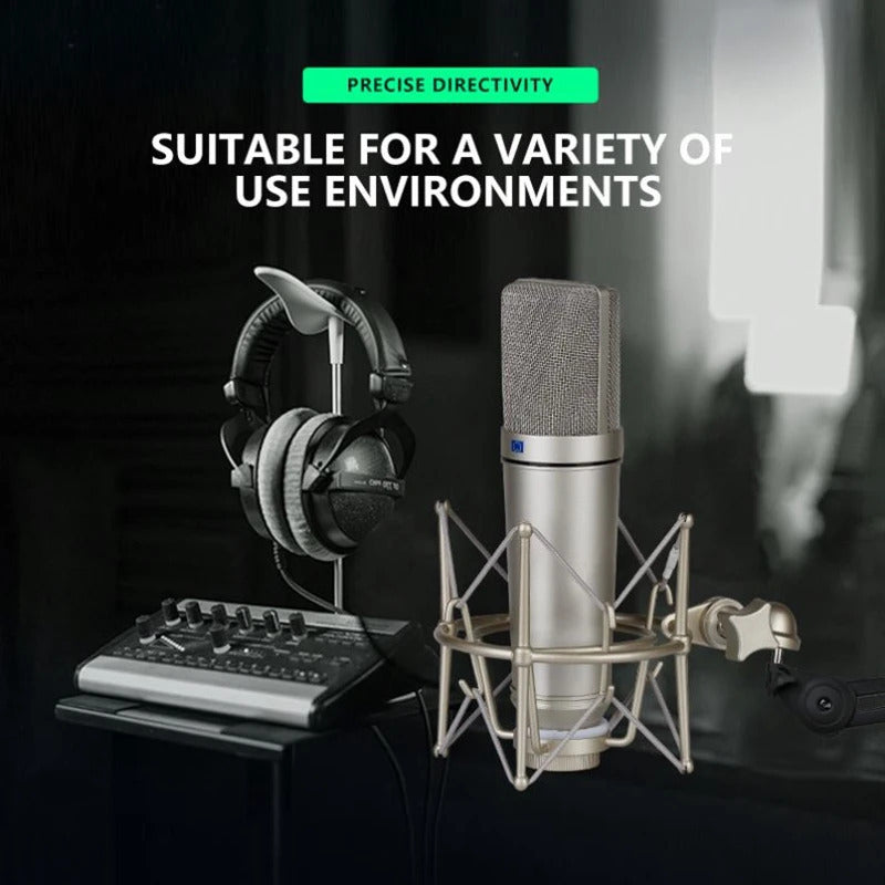 Micrófono de condensador metálico U78 - Micrófono profesional para estudio y gaming con brazo ajustable, conector de 3.5 mm, sin necesidad de alimentación, para streaming, grabación de voz y podcasting - Diseño metálico duradero, equipo de grabación de v