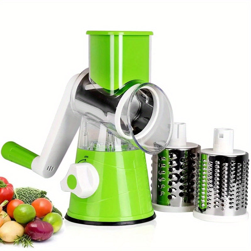 Rallador Rotativo para Queso y Cortador de Verduras - Mandolina de Cocina con 3 Cuchillas Intercambiables, Fácil de Limpiar para Frutas, Patatas, Zanahorias, Nueces
