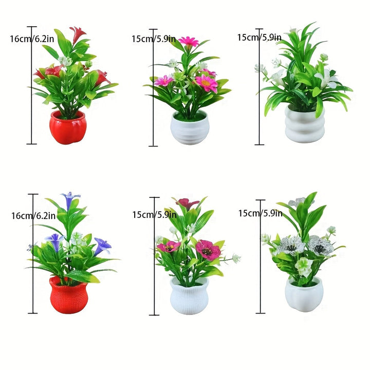 Conjunto de 6 Piezas de Plantas en Macetas con Flores Artificiales para Decoración de Oficina y Hogar, Flores Simuladas de Plástico Adecuadas para Estantes y Libreros