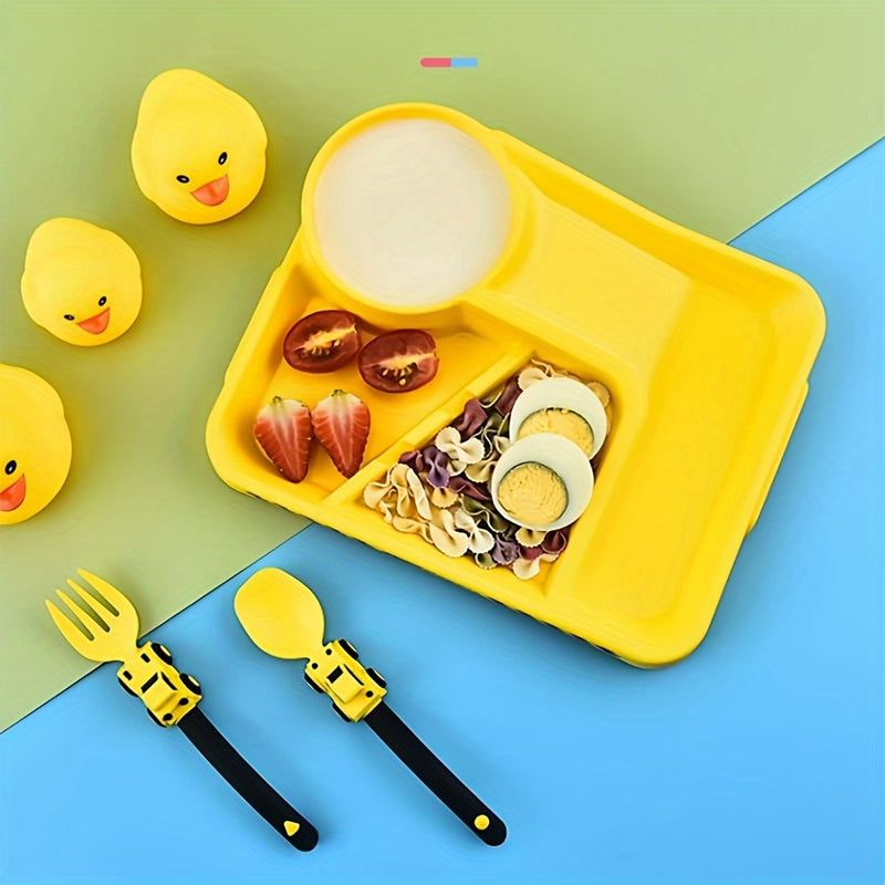 Juego de Comida Festivo Amarillo para Niños Pequeños con Tenedor y Cuchara - Adecuado para Edades 0-3