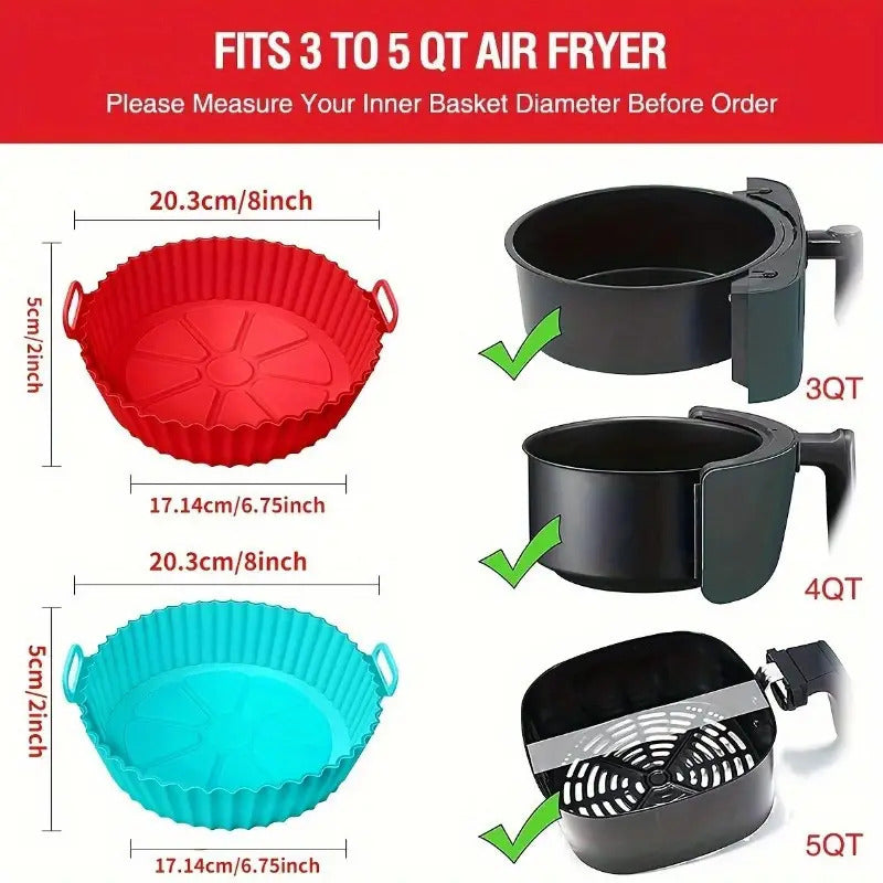 Almohadilla de silicona para freidor de aire de 8 pulgadas - Plegable, reutilizable, resistente al calor, bandeja de hornear adecuada para freidores de aire, fácil de limpiar, antiadherente, apta para horno y microondas, ideal para cocina y horneado en c