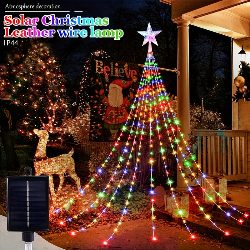 Luces de cadena con cascada de estrellas, 1 unidad, energía solar, 8 modos, ≤36V, plástico PPSU, batería de litio, para jardín, ventana, cortina, patio, árbol de Navidad, fiesta, hogar, boda, decoración navideña