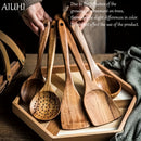 Conjunto de Utensilios de Cocina de Madera AIUHI de 5 Piezas, Cucharas de Madera y Juego de Espátulas Naturales para Sartenes Antiadherentes