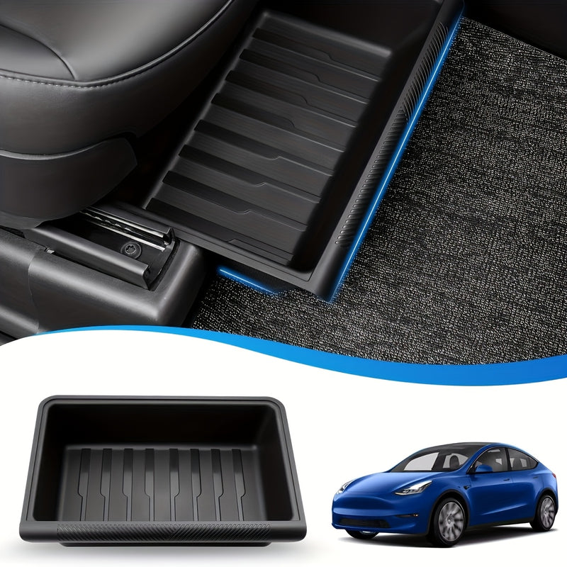 2-Pack para for TESLA Model Y 2021-2024 Impermeable para Asiento Debajo de la Caja de Almacenamiento con Organizador - Compartimento Oculto Deslizante del Lado del Conductor y del Pasajero, Material de Goma, Diseño Ahorro de Espacio
