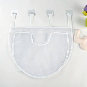 Bolsa organizadora de juguetes de baño para niños de gran capacidad - Almacenamiento de malla impermeable con correas negras, ideal para juguetes de bañera, champú y jabón, con diseño divertido y personajes de dibujos animados.