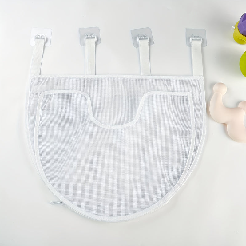 Bolsa organizadora de juguetes de baño para niños de gran capacidad - Almacenamiento de malla impermeable con correas negras, ideal para juguetes de bañera, champú y jabón, con diseño divertido y personajes de dibujos animados.