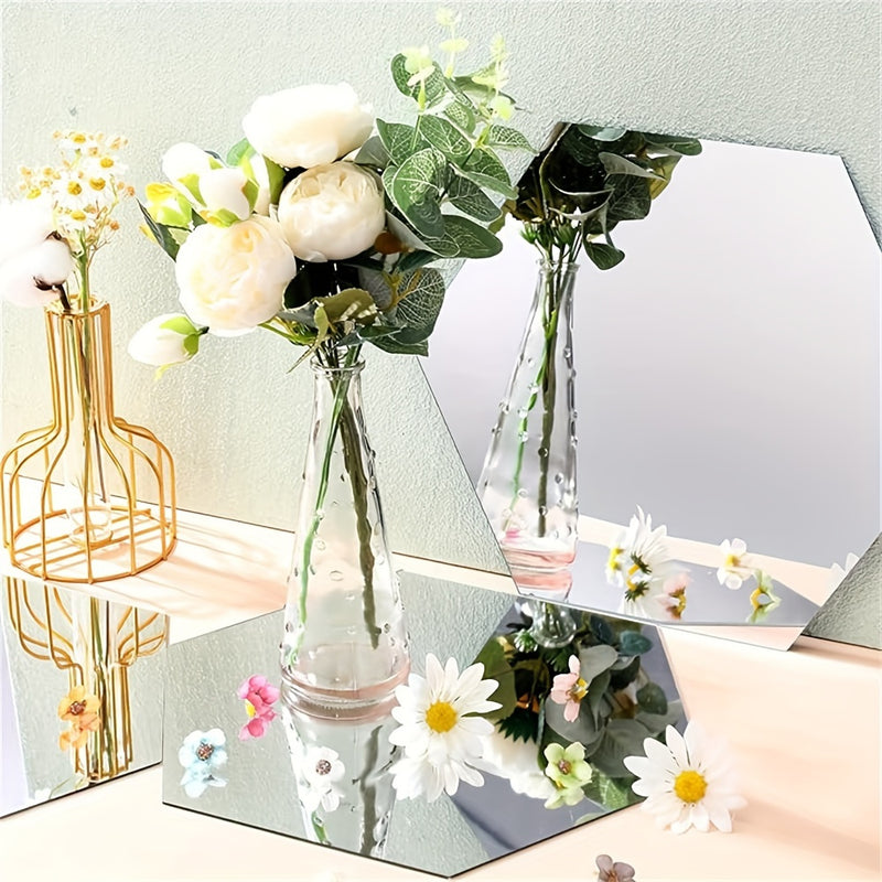 13 piezas de espejos hexagonales grandes de acrílico suave plateado, adhesivos para pared, decoración para baño, sala y dormitorio, hazlo tú mismo