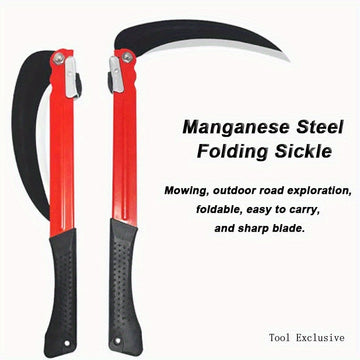 Machete Plegable de Acero Manganeso para Trabajo Pesado - Herramienta de Jardín Manual con Mango Largo y Agarre Ergonómico, Diseño Portátil Plegable para Deshierbe, Corte de Césped, Leña y Camping al Aire Libre