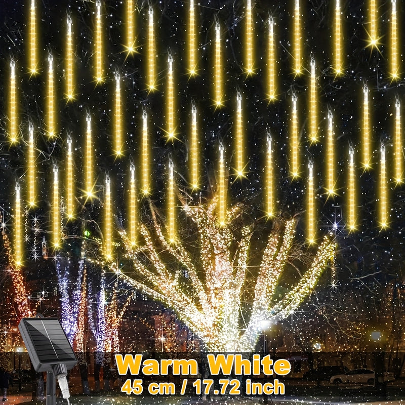 1-Pack Luces Solares de Lluvia Meteórica WELPUR con Encendido/Apagado Automático - Luces de Cadena Solar para Exteriores, IP65 Alta Calidad, para Jardín, Bodas, Navidad, Halloween, Decoraciones de Fiesta - Luces Colgantes con Estación de Carga Solar, Ilu