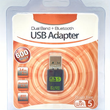 Adaptador BT5.0+WiFi 600m Dual-Mode, Tarjeta Combo Inalámbrica y WiFi: Alta Velocidad de Internet con Conexión Sin Interrupciones para Ratones, Teclados, Altavoces y Auriculares – No Necesita Controladores, Plug-and-Play