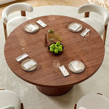1pc Mesa Redonda de 47 Pulgadas, Base de Madera Estilo Moderno Granja para Cocina o Sala, Apta para 4 Personas, Color Nogal