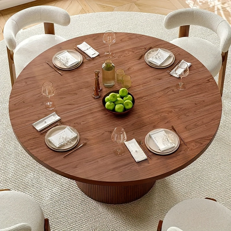 1pc Mesa Redonda de 47 Pulgadas, Base de Madera Estilo Moderno Granja para Cocina o Sala, Apta para 4 Personas, Color Nogal