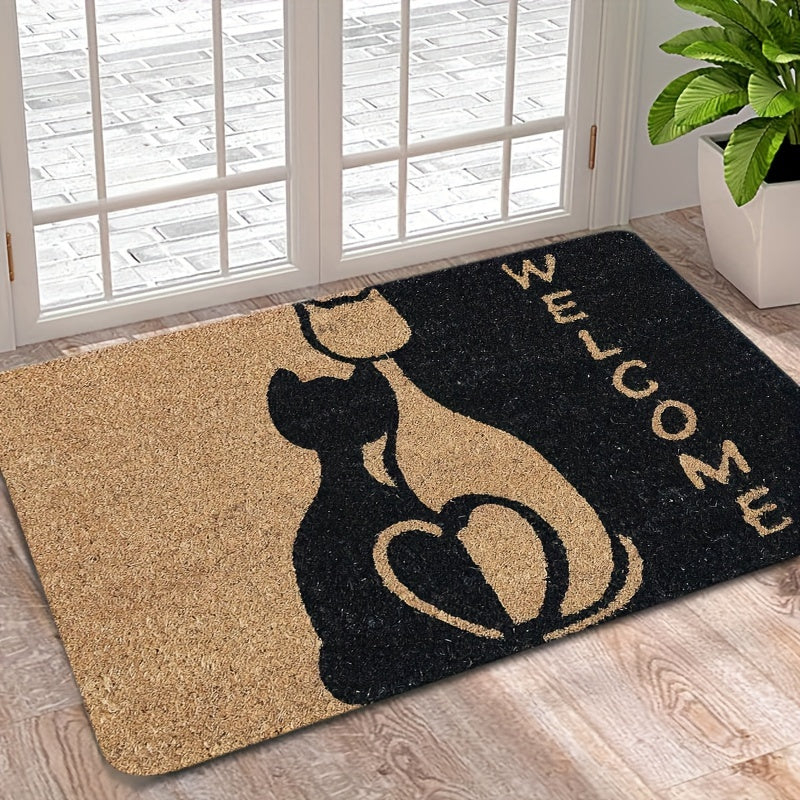 -1pc Felpudo de Bienvenida con Patrón de Gato, Poliéster Antideslizante Fácil de Limpiar Alfombra de Entrada Adecuada para Baño Cocina Comedor Sala de Estar Dormitorio, Jardín