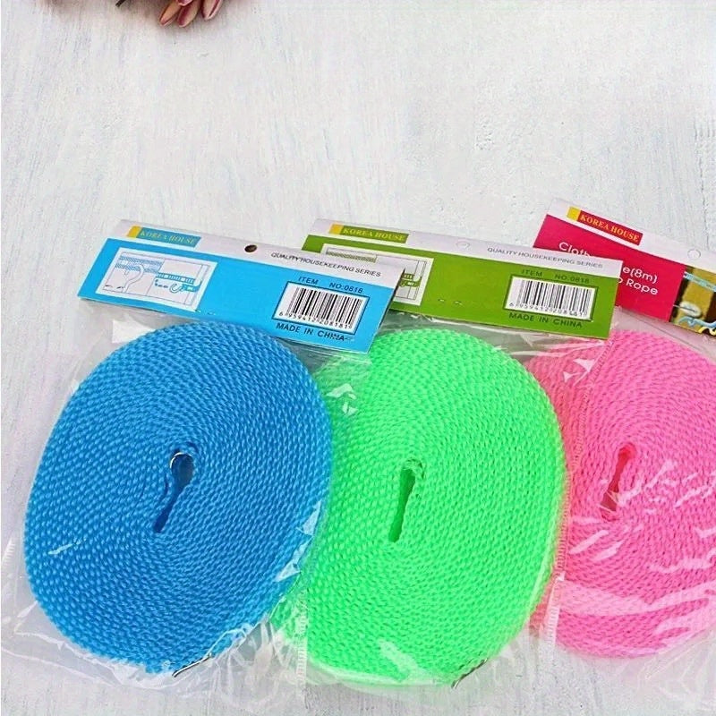 Cuerda de Ropa de Nylon Elástica - Sin Perforación, para Secado de Edredones y Ropa en Interiores/Exteriores, Varillas de Secado