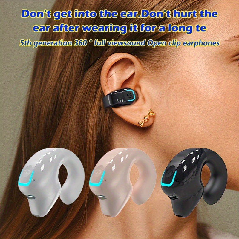 Auriculares inalámbricos con clip de larga duración, control universal de teléfono y cancelación de ruido de voz - Ideales para ejercicio y compatibles con todos los teléfonos inteligentes, diseño de clip seguro, llamadas, videos y reproducción de música