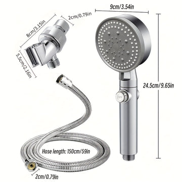 Juego de regadera de alta presión en color gris metalizado con 5 modos de rociado ajustables, manguera de acero inoxidable y soporte - Fácil instalación en pared, sin necesidad de electricidad para una experiencia de baño lujosa en el hogar