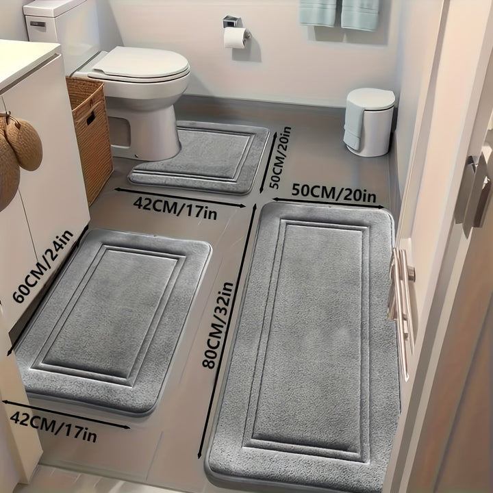 Juego de 3 alfombras de baño súper absorbentes, antideslizantes, suaves y cómodas, densidad de esponja 25D, para bañera o ducha, decoración para baño y hogar