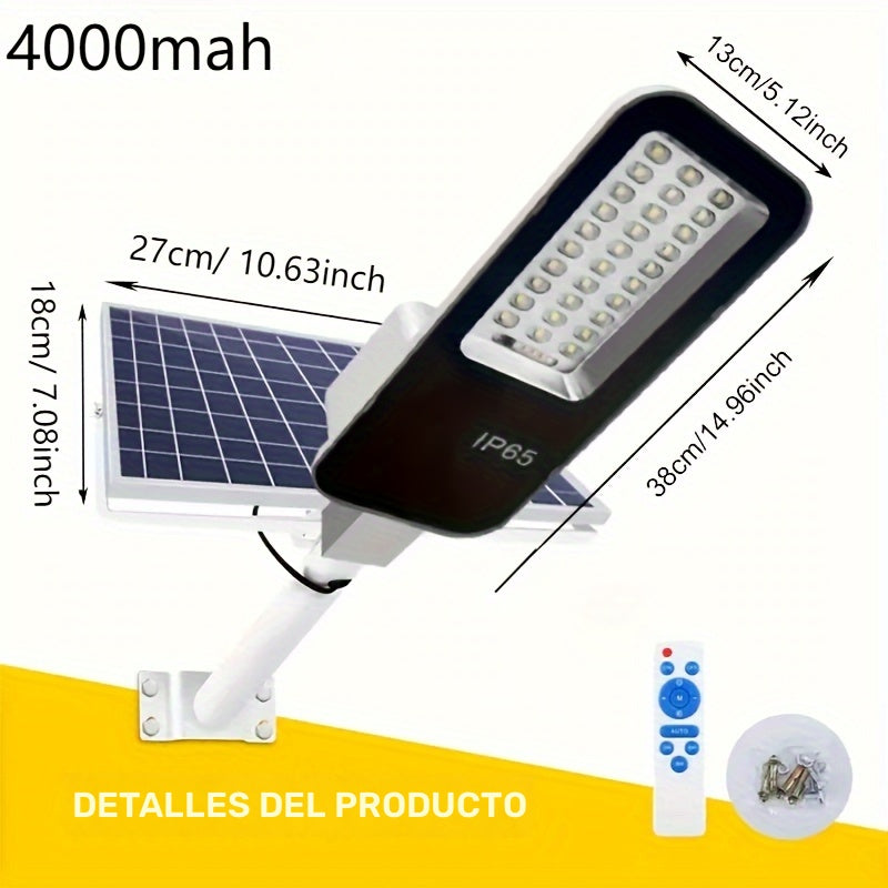 Luz solar exterior, farol solar para exteriores 6500K, luz de seguridad solar con control remoto, desde el atardecer hasta el amanecer, para estacionamientos