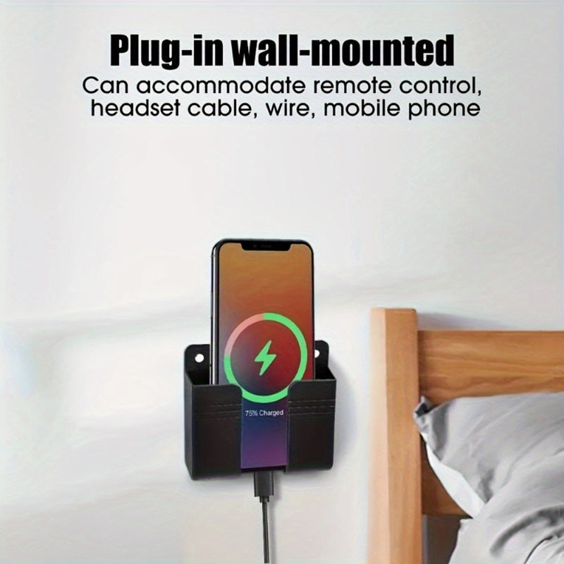 Soporte de carga de teléfono móvil de estilo casual para montaje en pared, caja de almacenamiento no perforada fácil de instalar con control remoto, gancho multifunción para uso en el hogar y la oficina, ganchos de utilidad
