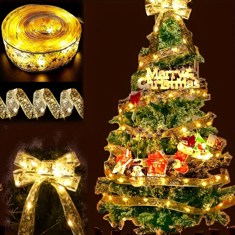 1pc Luminaria de árbol de Navidad de cinta de hada LED - Cinta de PVC operada por batería con luces LED blancas cálidas para decoraciones de fiesta, boda, festividades (No se incluyen baterías)