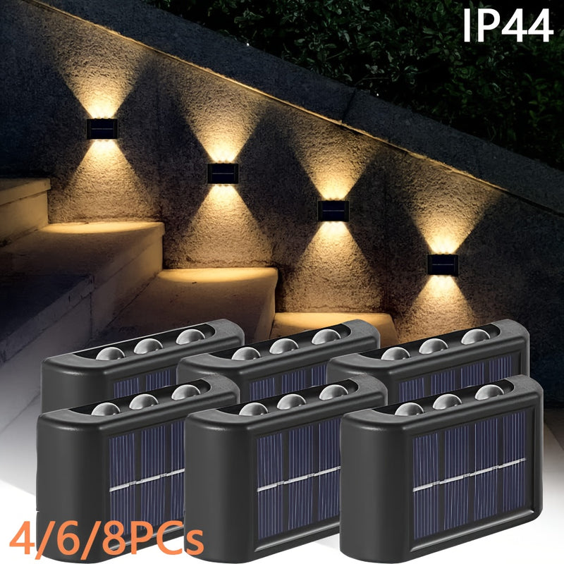 4pcs/6pcs/8pcs luces solares para valla, luces solares exteriores, luces decorativas de jardín y pared, ideales para patio, terraza, paisajismo urbano y balcón, luz cálida blanca
