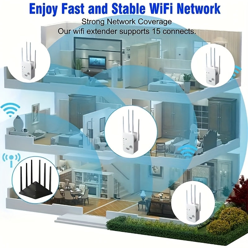 Extensor de Wifi, Potenciador de Señal Wifi, Compatible con WIFI6, Equipado con Puerto Ethernet, Con 6 Antenas para Cobertura de 360°, Cubre Hasta 11,000 Pies Cuadrados, Apto para Más de 35 Dispositivos y Configuración en un Solo Clic como Repetidor Domé