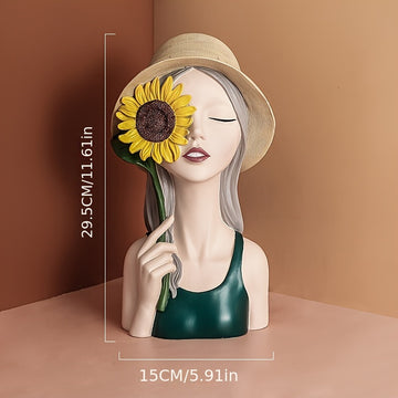 Moderna figura de girasol de resina de lujo para niña, decoración creativa de interiores para sala de estar, mueble de TV, mueble de vino, entrada - No necesita electricidad, elegante artesanía de adorno para el hogar