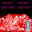 Luces de cadena LED alimentadas por USB con control remoto - Resistente al agua, velocidad de parpadeo ajustable, versátiles para ambiente festivo, decoración de patio y jardín - 4.88/15.24/30.48/50.29 metros Luces de hada de Navidad rojas