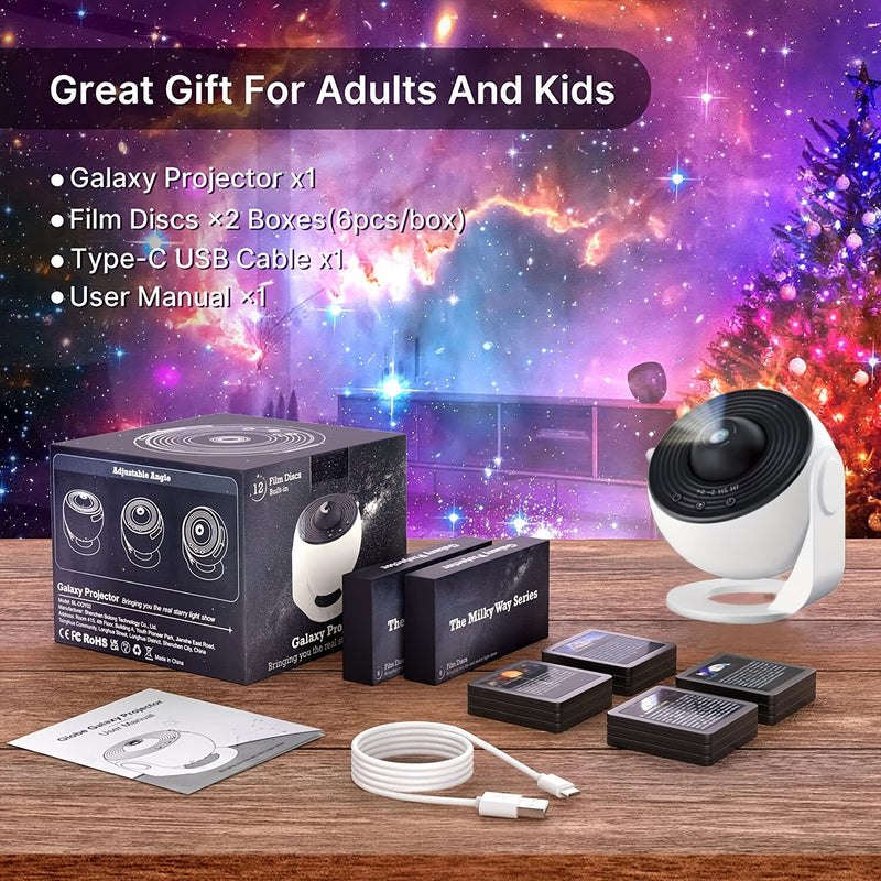 Proyector Planetario de 13 Piezas con Puerto USB, Rotación 360° y Temporizador de 1/2 Horas - Luz Nocturna Moderna con Efecto Aurora y Controles Simples de 3 Botones para Constelaciones y Planetas, Regalo Perfecto para Adolescentes y Adultos