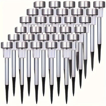 Juego de 10/12 luces LED solares para jardín, patio o camino, resistentes y duraderas, de acero inoxidable